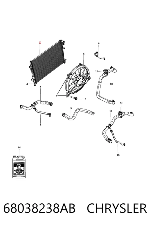 Radiador de esfriamento de motor 68038238AB Chrysler