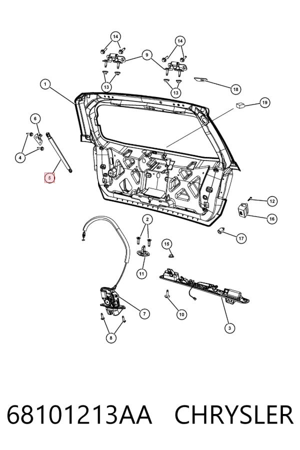 Amortecedor de tampa de porta-malas (de 3ª/5ª porta traseira) 68101213AA Chrysler