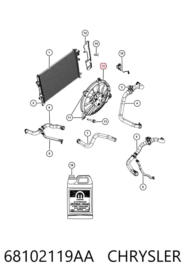 Difusor do radiador de esfriamento, montado com motor e roda de aletas 68102119AA Chrysler