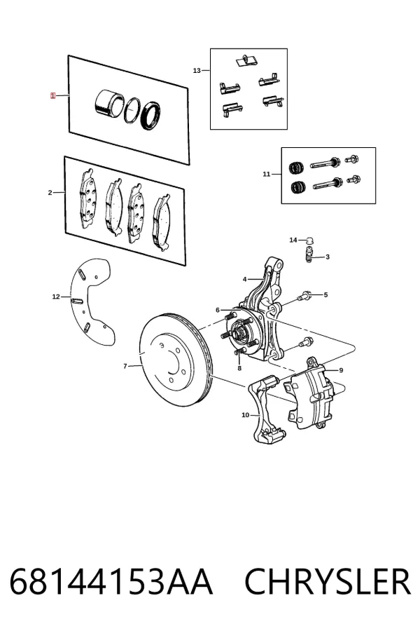 Kit de reparação de suporte do freio dianteiro 68144153AA Chrysler