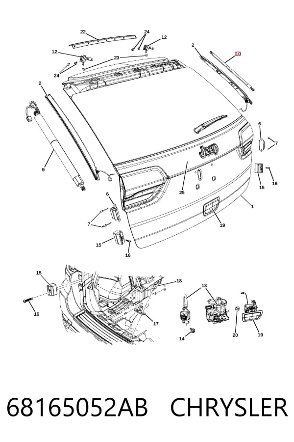 Amortecedor de tampa de porta-malas (de 3ª/5ª porta traseira) 68165052AB Chrysler