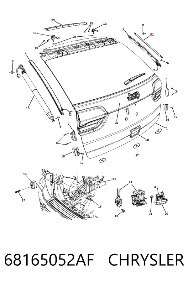 Amortecedor de tampa de porta-malas (de 3ª/5ª porta traseira) 68165052AF Chrysler