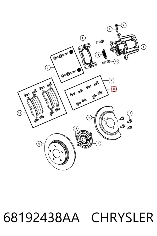 Kit de molas de fixação de sapatas de disco traseiras 68192438AA Chrysler