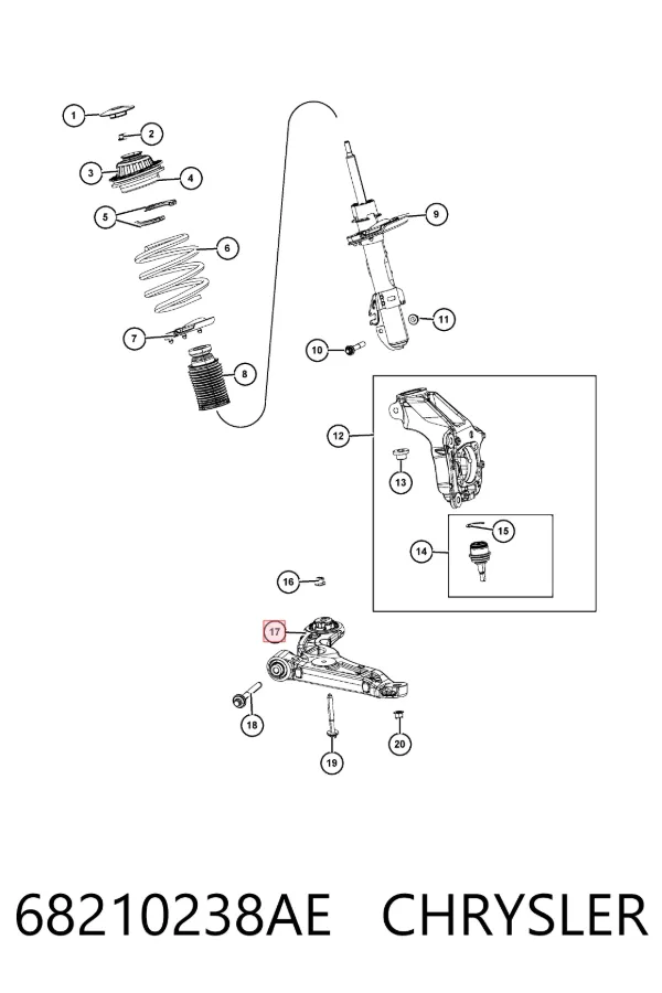Braço oscilante inferior direito de suspensão dianteira 68210238AE Chrysler