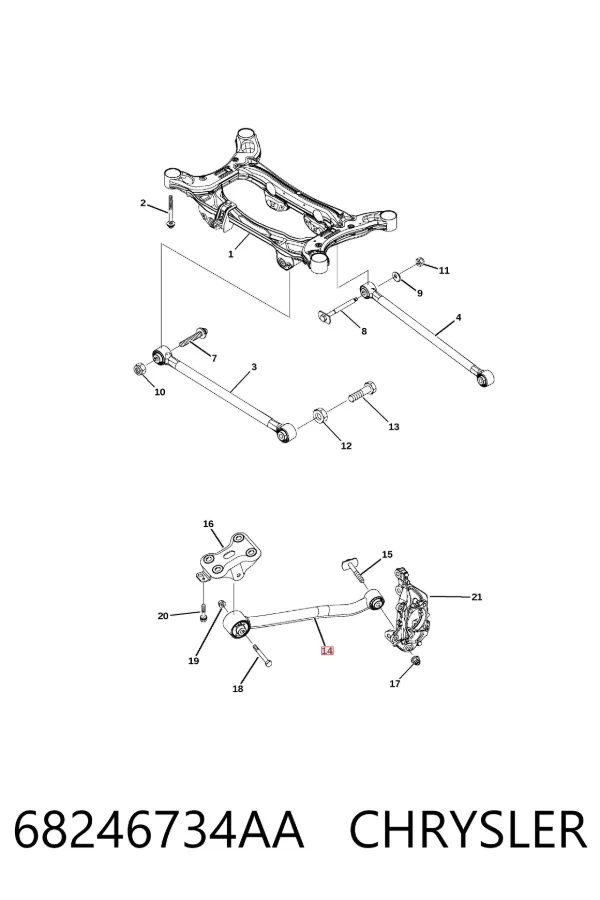 Barra longitudinal de suspensão traseira esquerda 68246734AA Chrysler