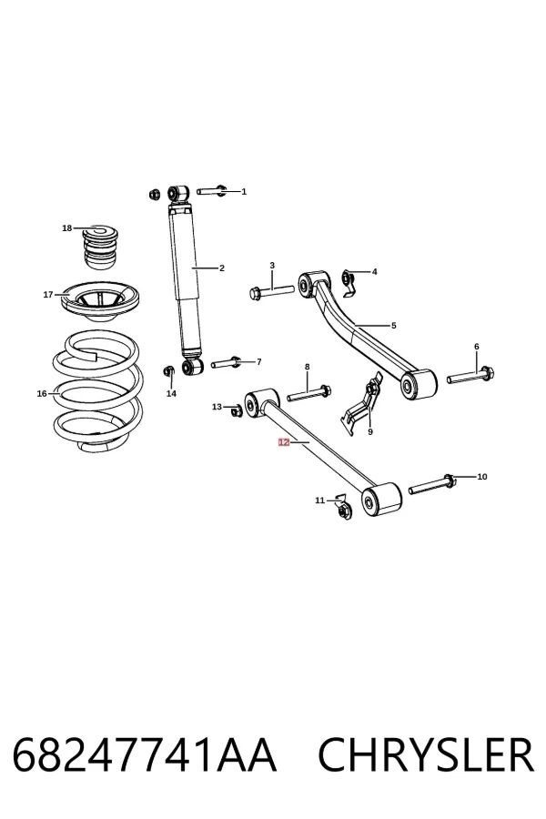 Braço oscilante inferior esquerdo de suspensão traseira/direita 68247741AA Chrysler