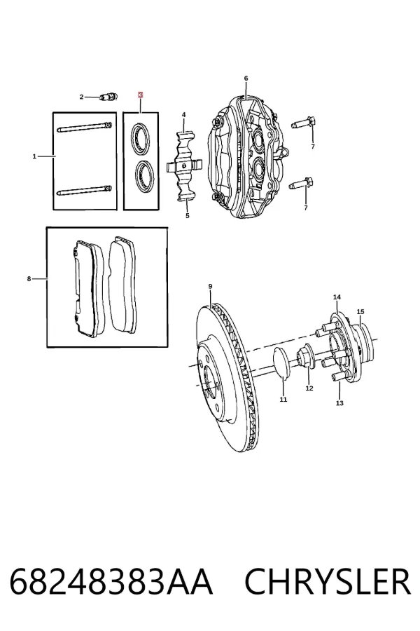 Kit de reparação de suporte do freio dianteiro 68248383AA Chrysler