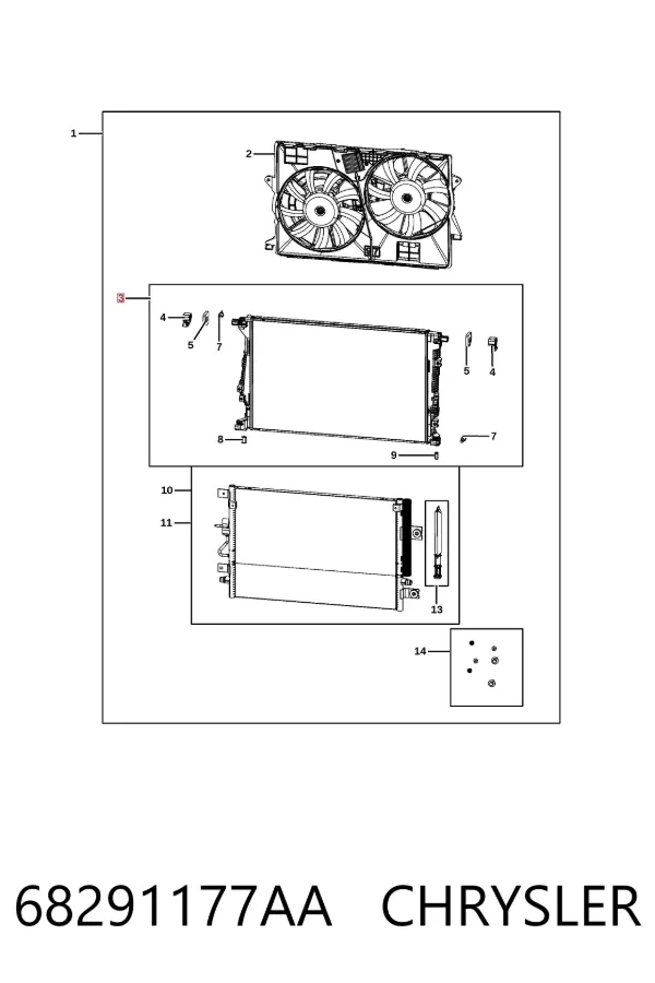 Radiador de esfriamento de motor 68291177AA Chrysler