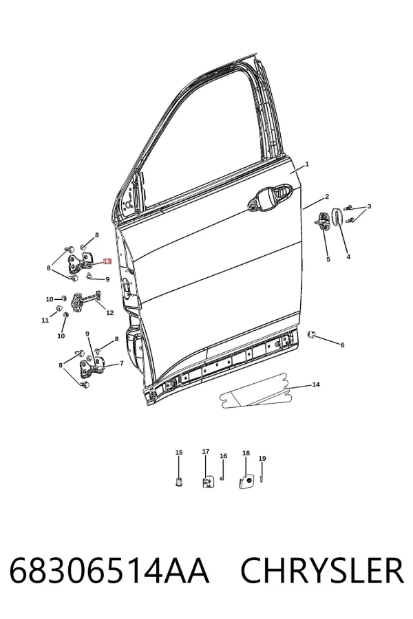 Gozno da porta dianteira direita 68306514AA Chrysler