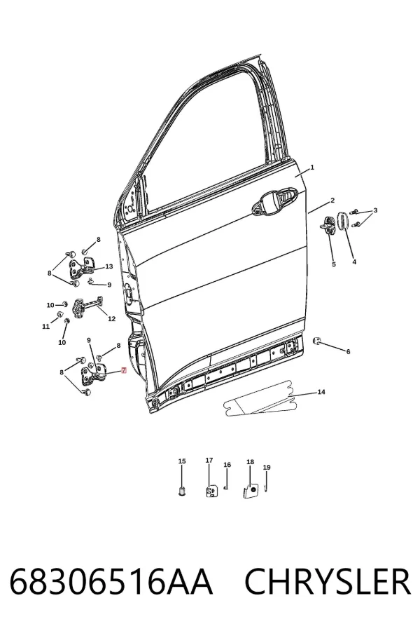 Gozno da porta dianteira direita 68306516AA Chrysler