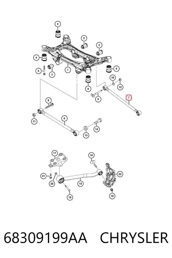 Barra transversal de suspensão traseira 68309199AA Chrysler