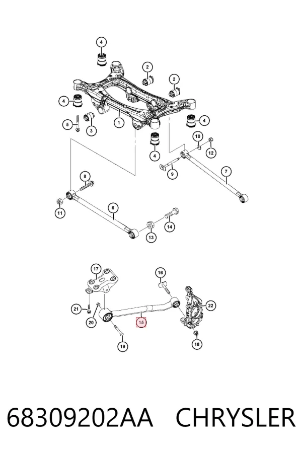 Barra longitudinal de suspensão traseira esquerda 68309202AA Chrysler