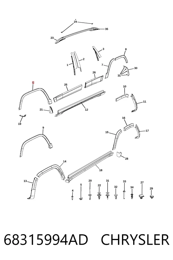 Expansor (placa sobreposta) de arco do pára-lama dianteiro direito 68315994AD Chrysler