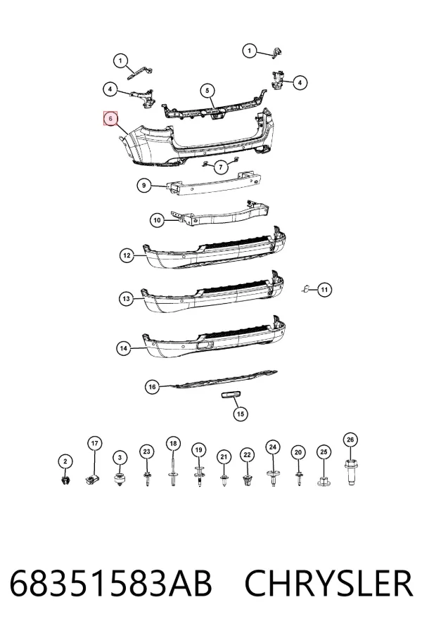 Pára-choque traseiro, parte superior 68351583AB Chrysler
