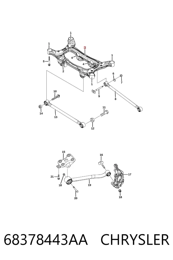 Viga de suspensão traseira (plataforma veicular) 68378443AA Chrysler