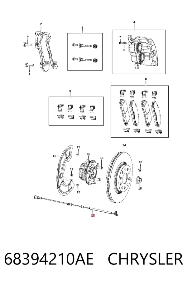 Sensor dianteiro de ABS 68394210AE Chrysler