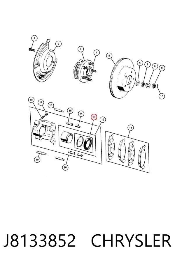 Kit de reparação de suporte do freio dianteiro J8133852 Chrysler