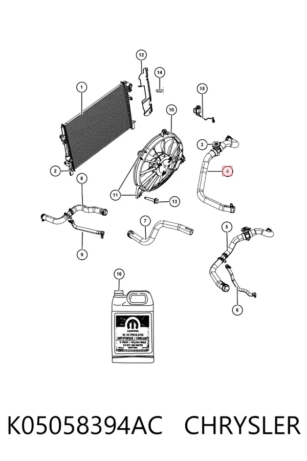 Mangueira (cano derivado) do radiador de esfriamento superior K05058394AC Chrysler