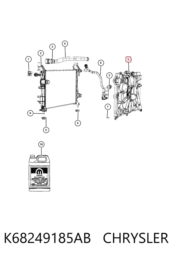 Difusor do radiador de esfriamento, montado com motor e roda de aletas K68249185AB Chrysler