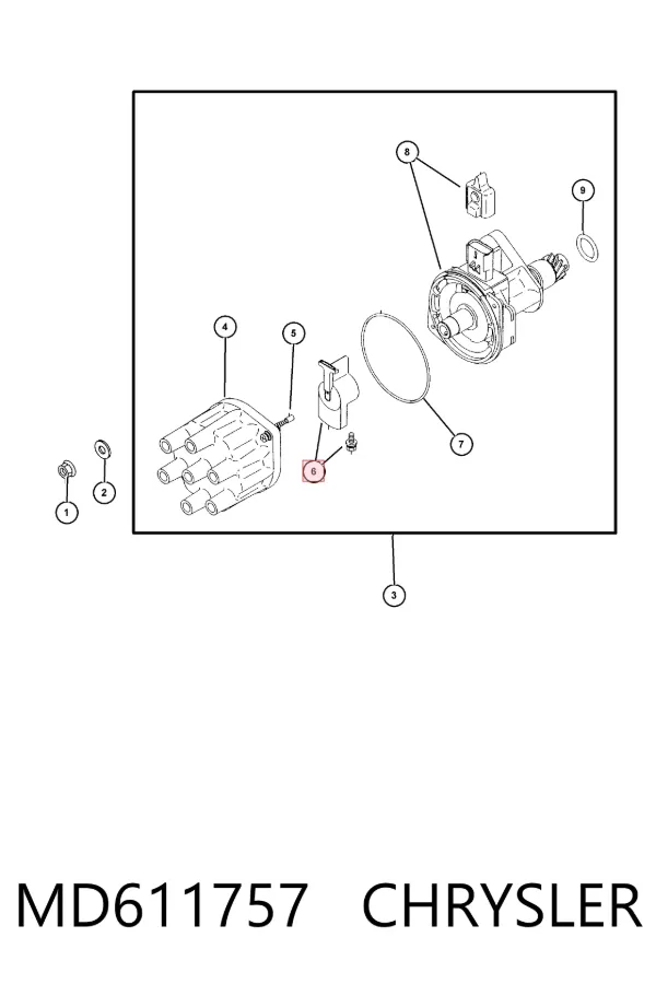 Slider (rotor) de distribuidor de ignição, distribuidor MD611757 Chrysler