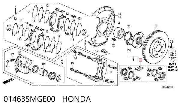 Kit de reparação de suporte do freio dianteiro 01463SMGE00 Honda