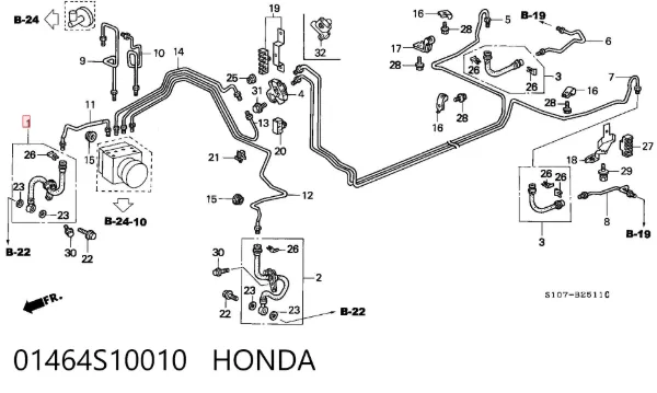 Mangueira do freio dianteira 01464S10010 Honda