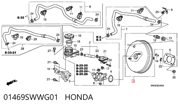 Reforçador dos freios a vácuo 01469SWWG01 Honda