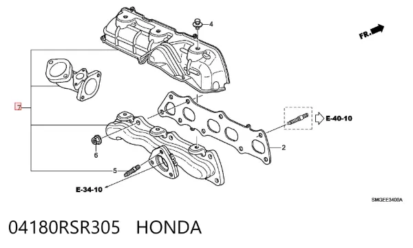 Tubo coletor de escape 04180RSR305 Honda