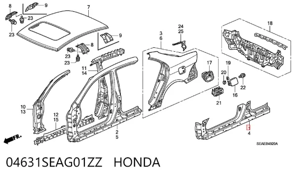 Acesso externo direito 04631SEAG01ZZ Honda