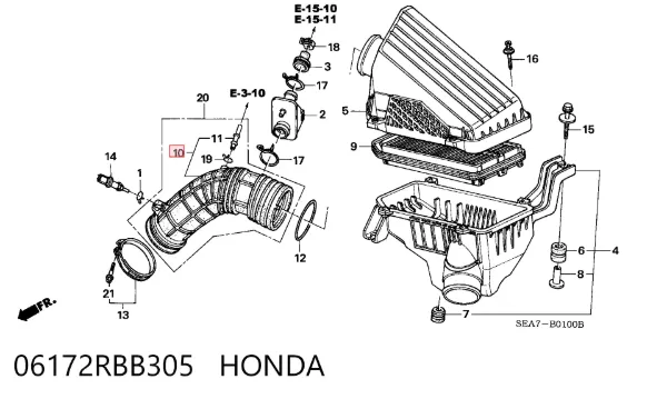 Cano derivado de ar, saída de filtro de ar 06172RBB305 Honda