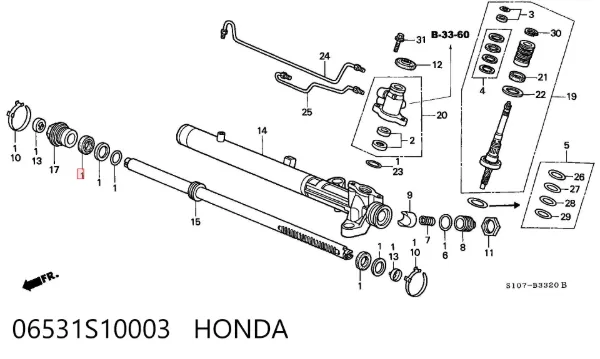 Kit de reparação da cremalheira da direção (do mecanismo), (kit de vedantes) 06531S10003 Honda