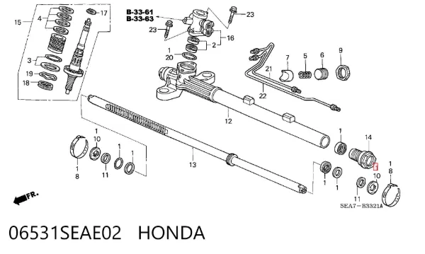 Kit de reparação da cremalheira da direção (do mecanismo), (kit de vedantes) 06531SEAE02 Honda