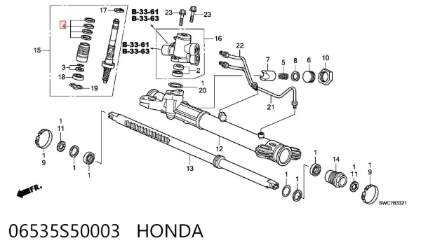 Bucim da árvore vertical da cremalheira da direção, kit 06535S50003 Honda