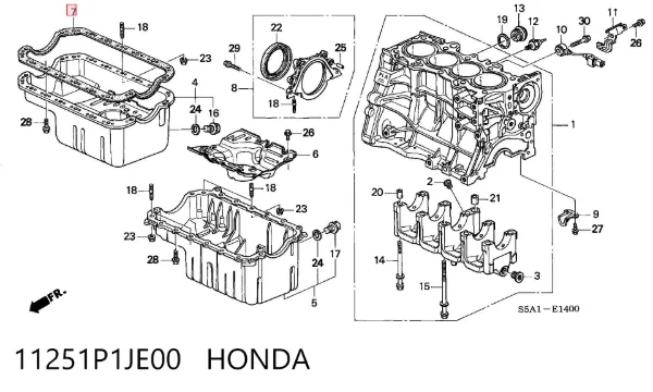 Vedante de panela de cárter do motor 11251P1JE00 Honda