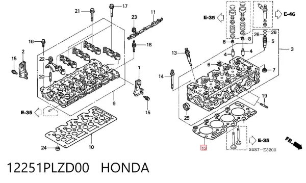 Vedante de cabeça de motor (CBC) 12251PLZD00 Honda