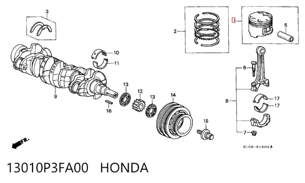 Pistão do kit para 1 cilindro, STD 13010P3FA00 Honda