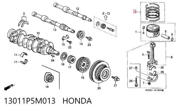 Kit de anéis de pistão de motor, STD. 13011P5M013 Honda