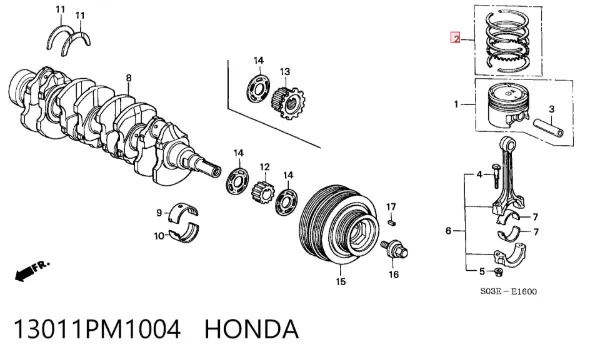 Kit de anéis de pistão de motor, STD. 13011PM1004 Honda