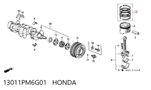 Kit de anéis de pistão de motor, STD. 13011PM6G01 Honda