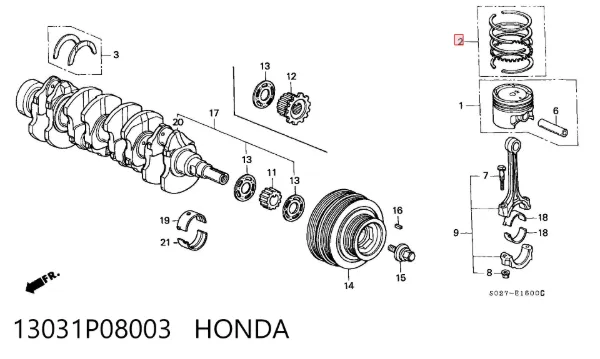 Kit de anéis de pistão de motor, 2ª reparação ( + 0,50) 13031P08003 Honda