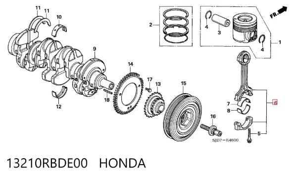 Biela de pistão de motor 13210RBDE00 Honda