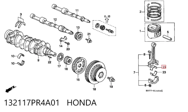 Folhas inseridas de cambota de biela, kit, padrão (STD) 132117PR4A01 Honda