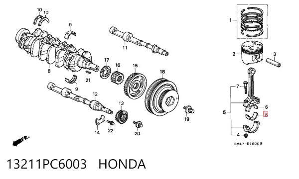 Folhas inseridas de cambota de biela, kit, padrão (STD) 13211PC6003 Honda