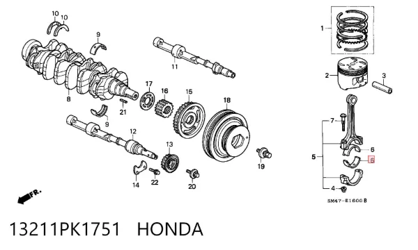 Folhas inseridas de cambota de biela, kit, padrão (STD) 13211PK1751 Honda
