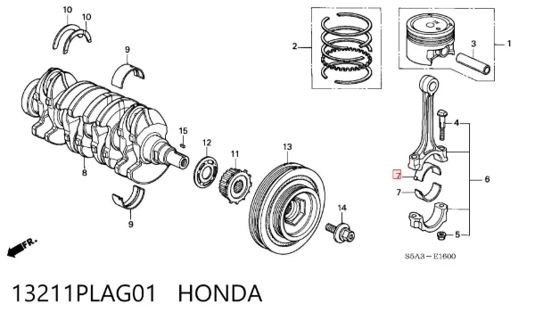 Folhas inseridas de cambota de biela, kit, padrão (STD) 13211PLAG01 Honda