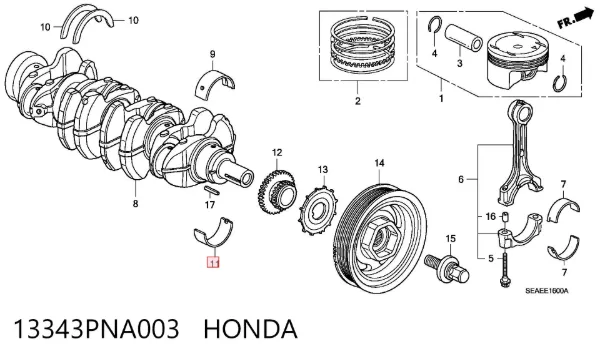 Folhas inseridas principais de cambota, kit, padrão (STD) 13343PNA003 Honda
