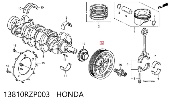 Polia de cambota 13810RZP003 Honda