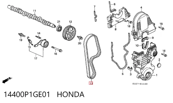 Correia do mecanismo de distribuição de gás 14400P1GE01 Honda