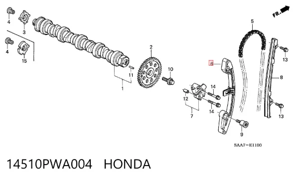 Amortecedor de cadeia do mecanismo de distribuição de gás, direito Honda Jazz GD, GE