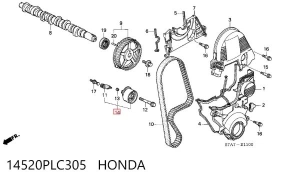 Rolo de reguladora de tensão da correia do mecanismo de distribuição de gás 14520PLC305 Honda